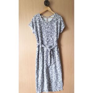 Dolan Monochrome Patterned Midi Dress Tweed, belted with slit.